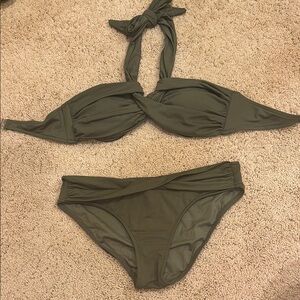 Seafolly Olive Green Twist halter bandeau Bikini Set